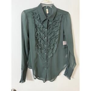 NWT Free People Women's Sheer Western Ruffle Button Up Top - Size XS